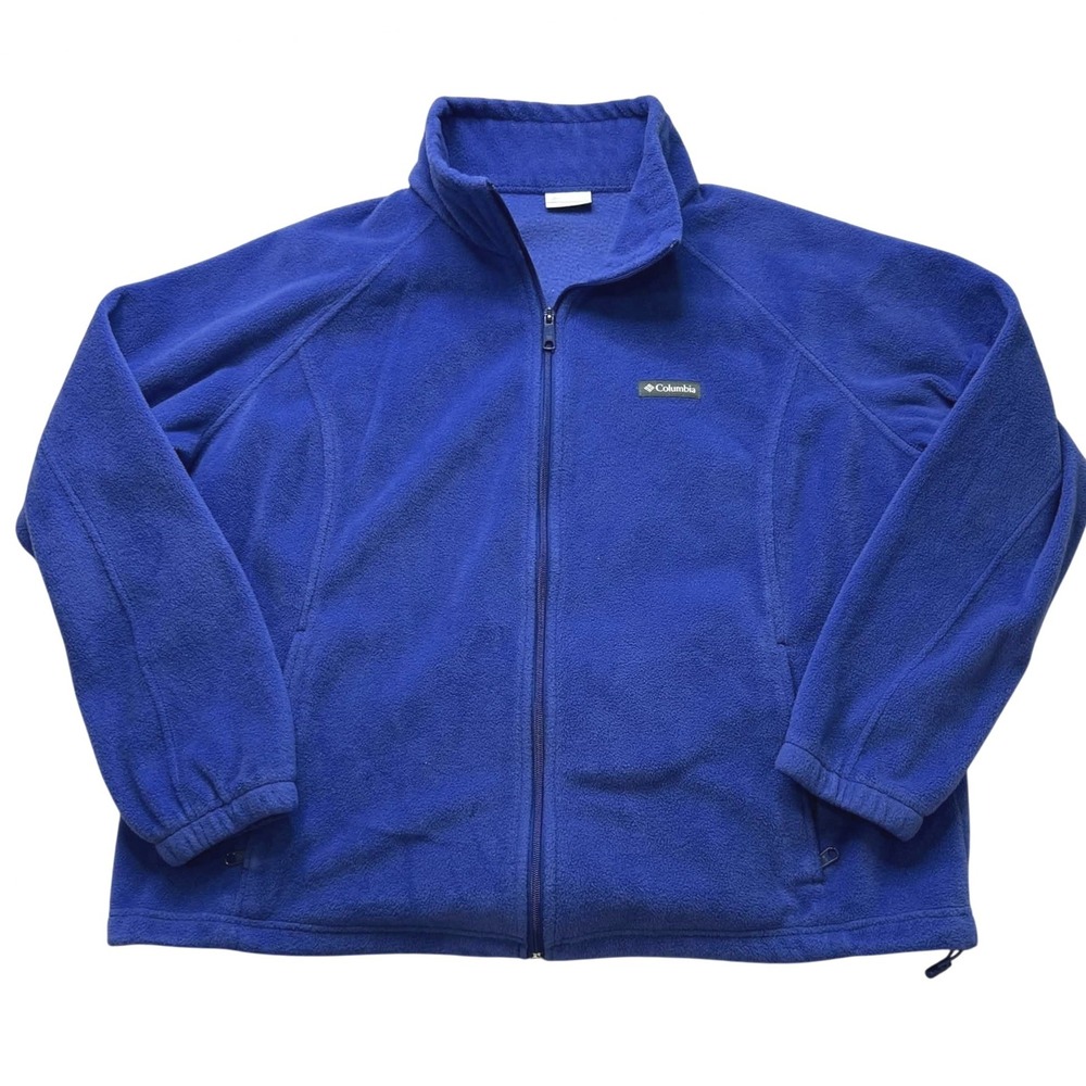 Columbia Womens 3X Blue Fleece Full Zip Jacket WW6439 Mock Neck Raglan Sleeve